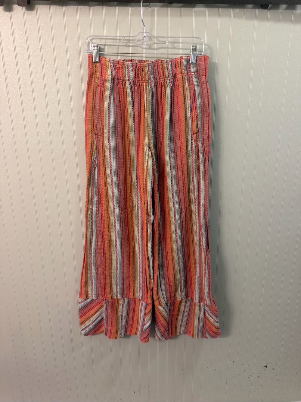 Free People Multicolor Striped Wide-Leg Bottoms - Coral Stripe